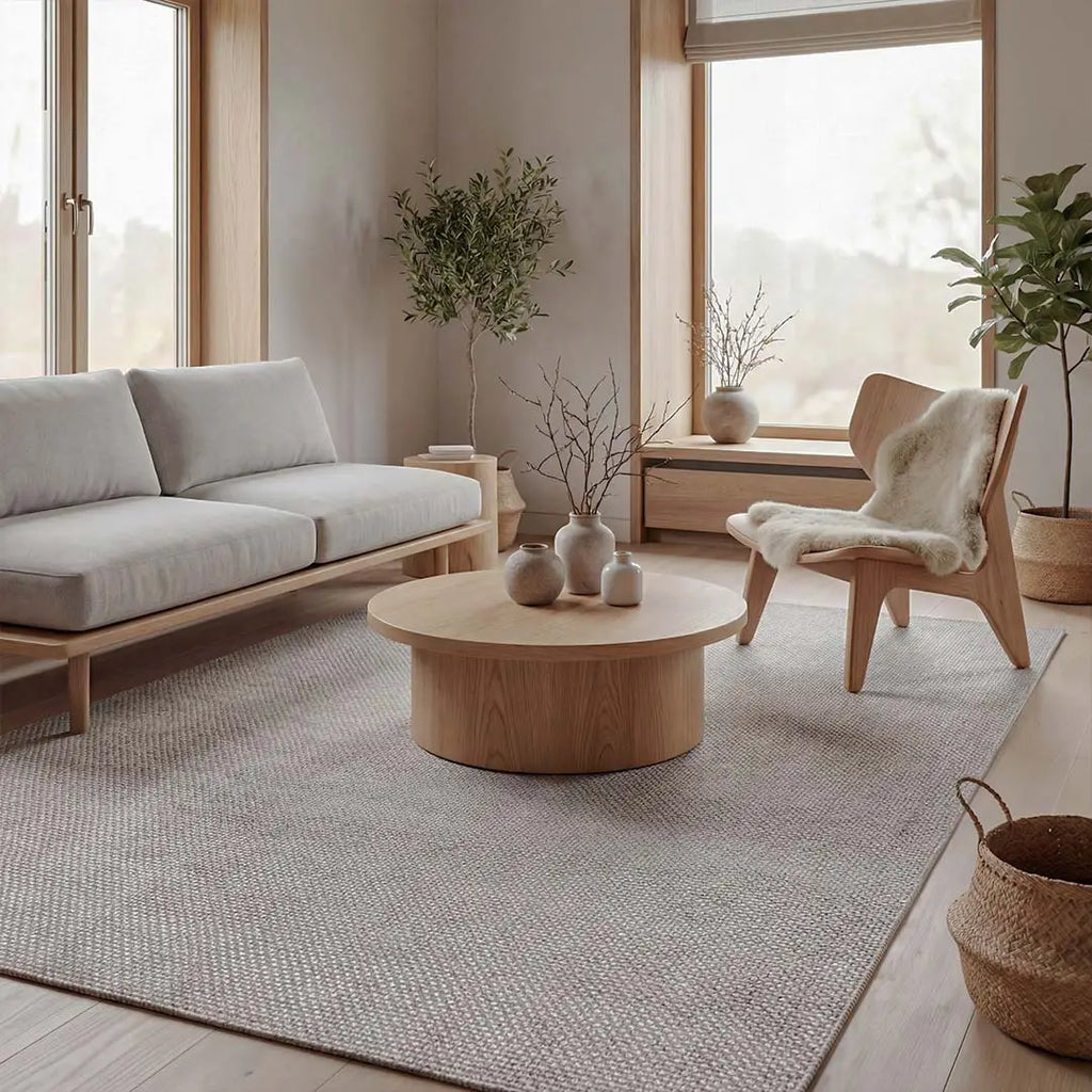 Sfeerbeeld van het vloerkleed COVO in de kleuren Beige / Zalm, gemaakt van Wol en Viscose mix.