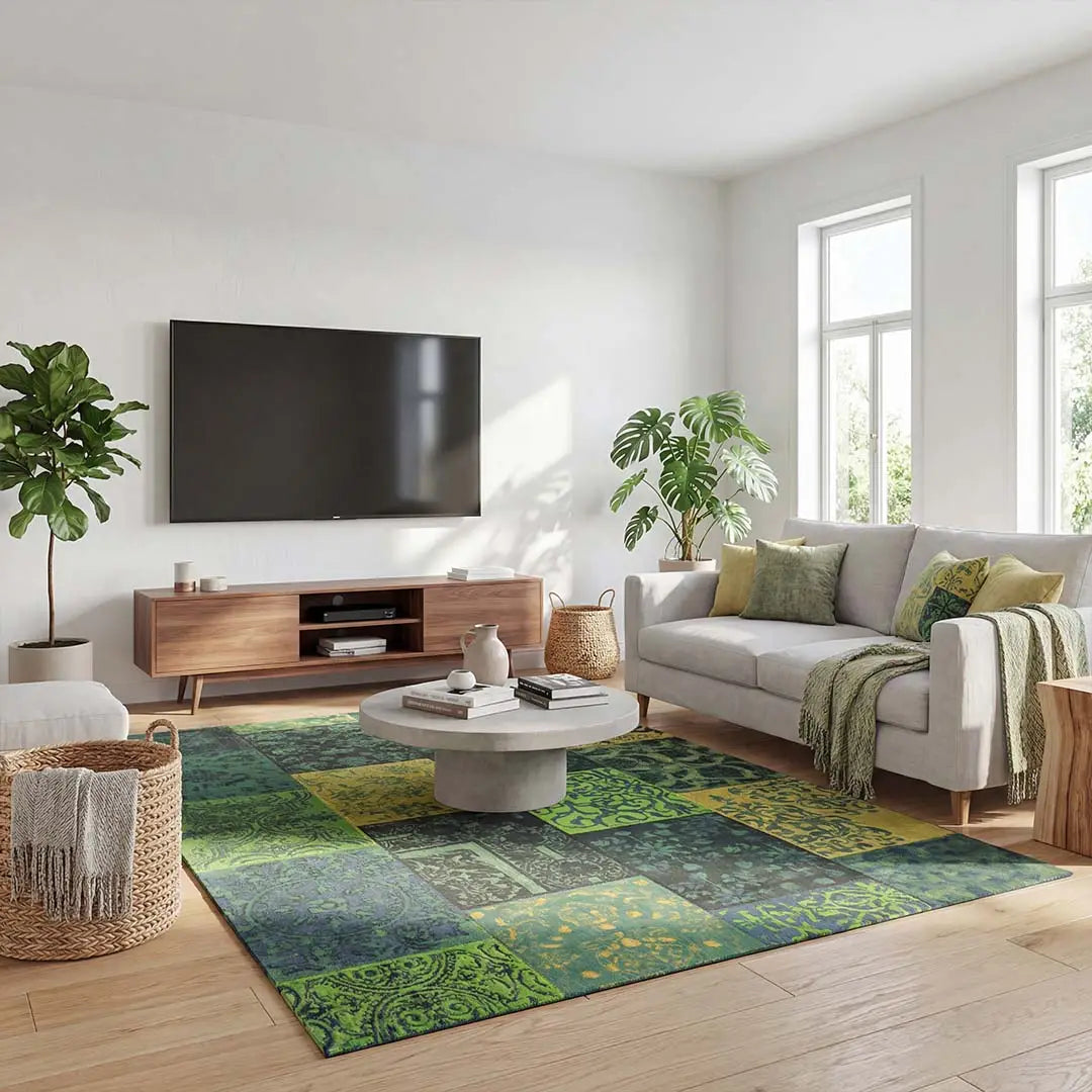 Sfeerbeeld van het vloerkleed DARIEN in de kleur Groen, gemaakt van Katoen.