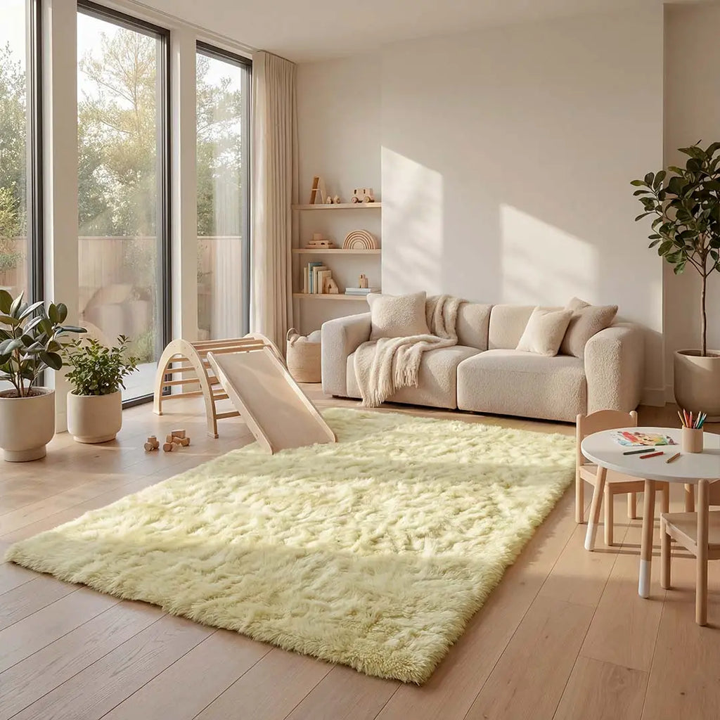 Sfeerbeeld van het vloerkleed INDIRA in de kleur Cream, gemaakt van Polyester.