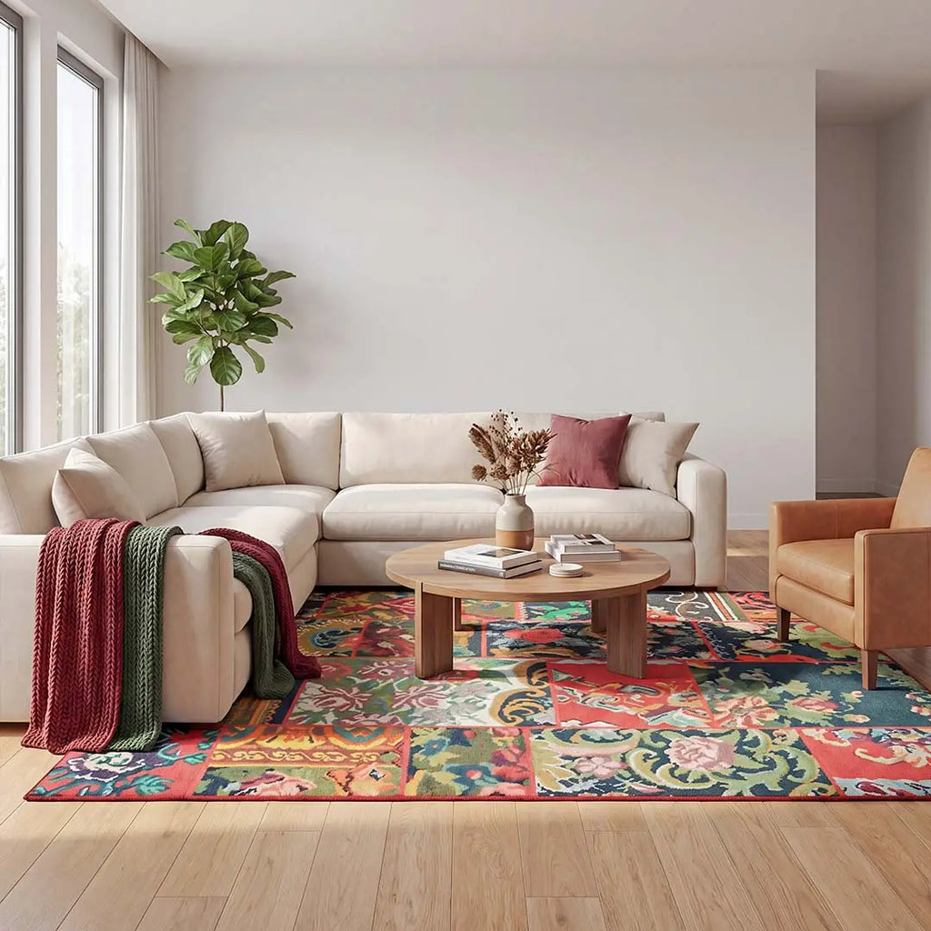 Sfeerbeeld van het vloerkleed NEXON flower in de kleur Multikleurig, gemaakt van Polyester.