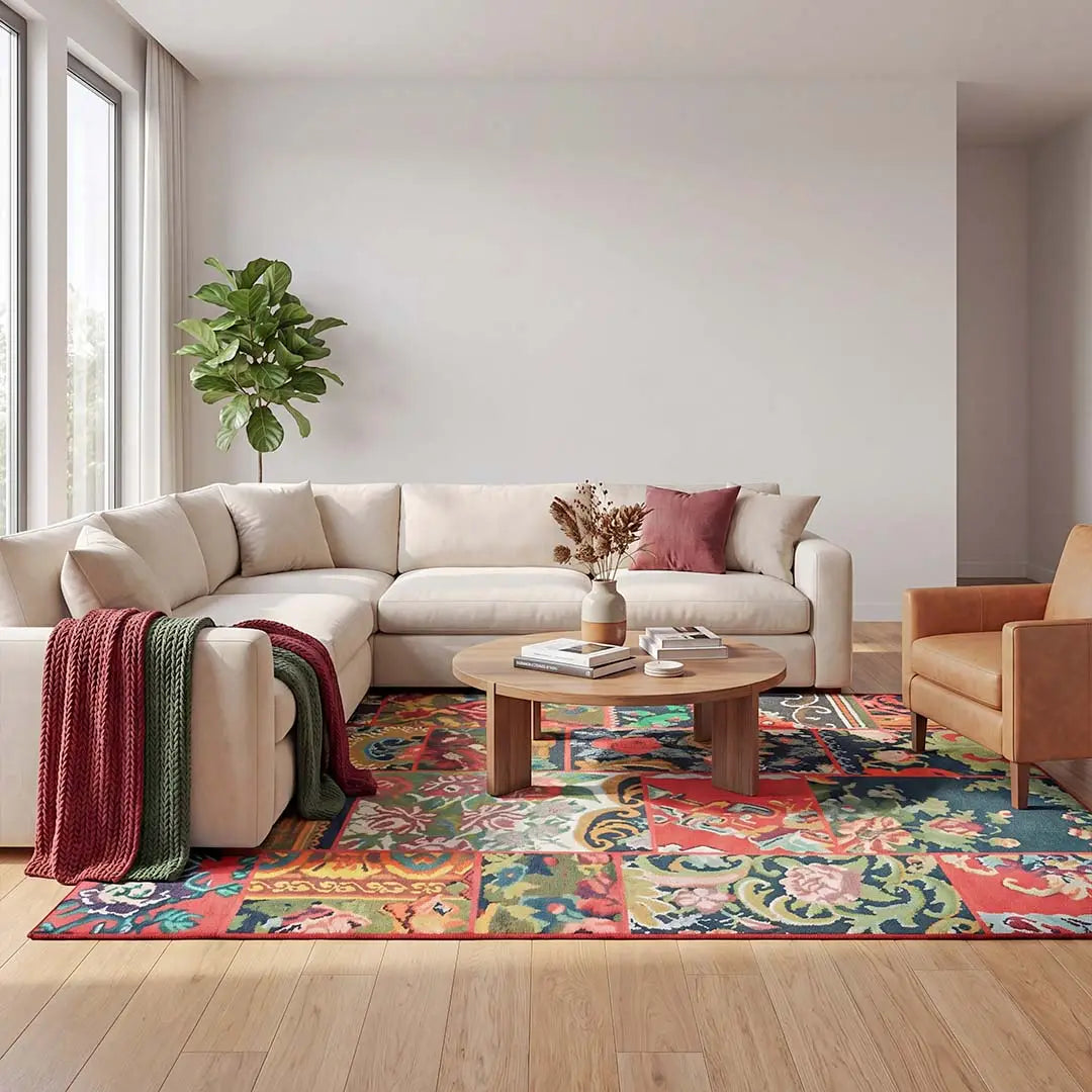 Sfeerbeeld van het vloerkleed NEXON flower in de kleur Multikleurig, gemaakt van Polyester.