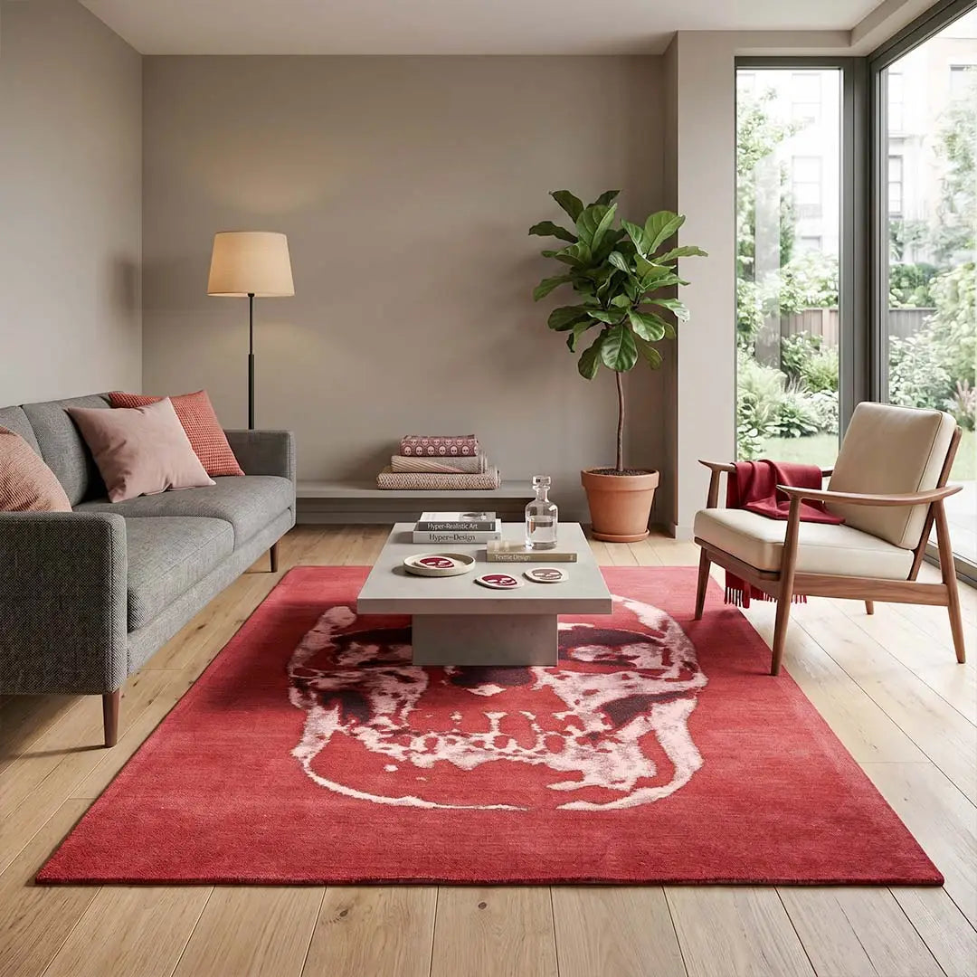 Sfeerbeeld van het vloerkleed SAVIK in de kleur Rood, gemaakt van Katoen.