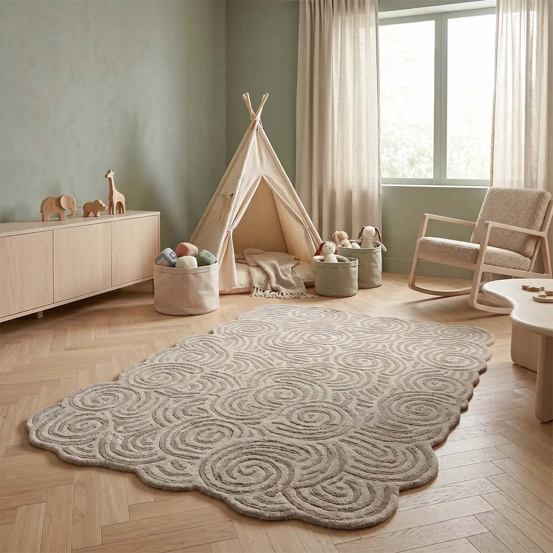 Sfeerbeeld van het vloerkleed SYLON in de kleur Beige, gemaakt van 100% Wol.