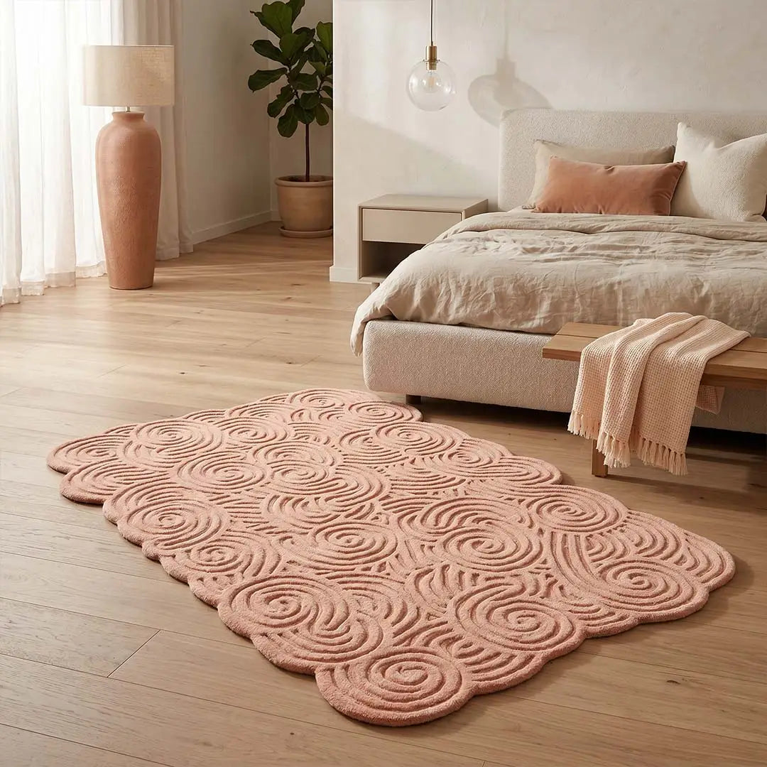 Sfeerbeeld van het vloerkleed SYLON in de kleur Roze, gemaakt van 100% Wol.