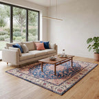 Sfeerbeeld van het vloerkleed VALCERA classic in de kleur Classic Blauw Cream, gemaakt van Viscose.