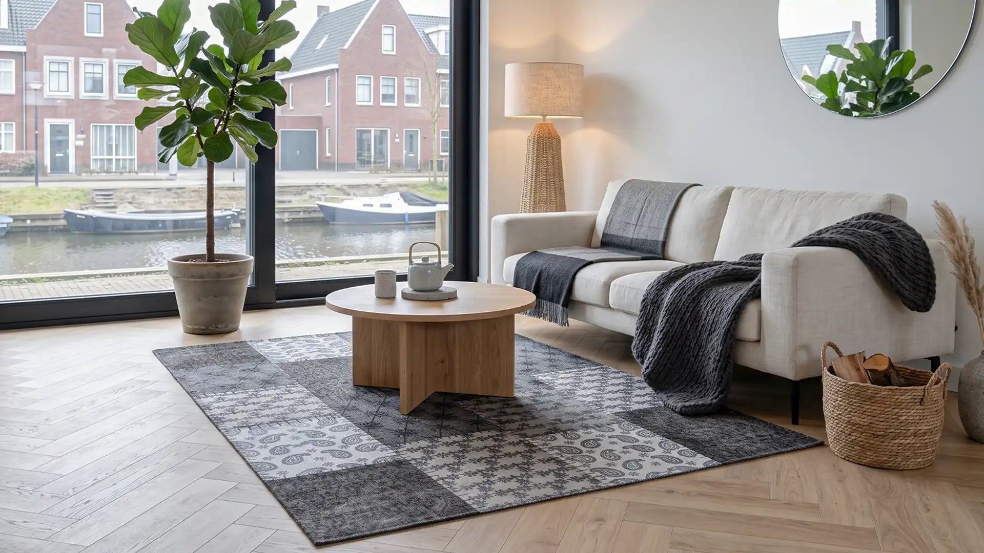 Vloerkleed STRYDE patch in een woonkamerinterieur