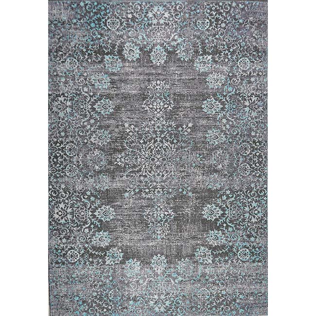 Bovenaanzicht van het vloerkleed AXTON in de kleuren Blauw / Grijs, gemaakt van Katoen.