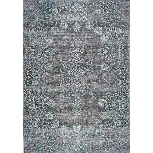Bovenaanzicht van het vloerkleed AXTON in de kleuren Blauw / Grijs, gemaakt van Katoen.