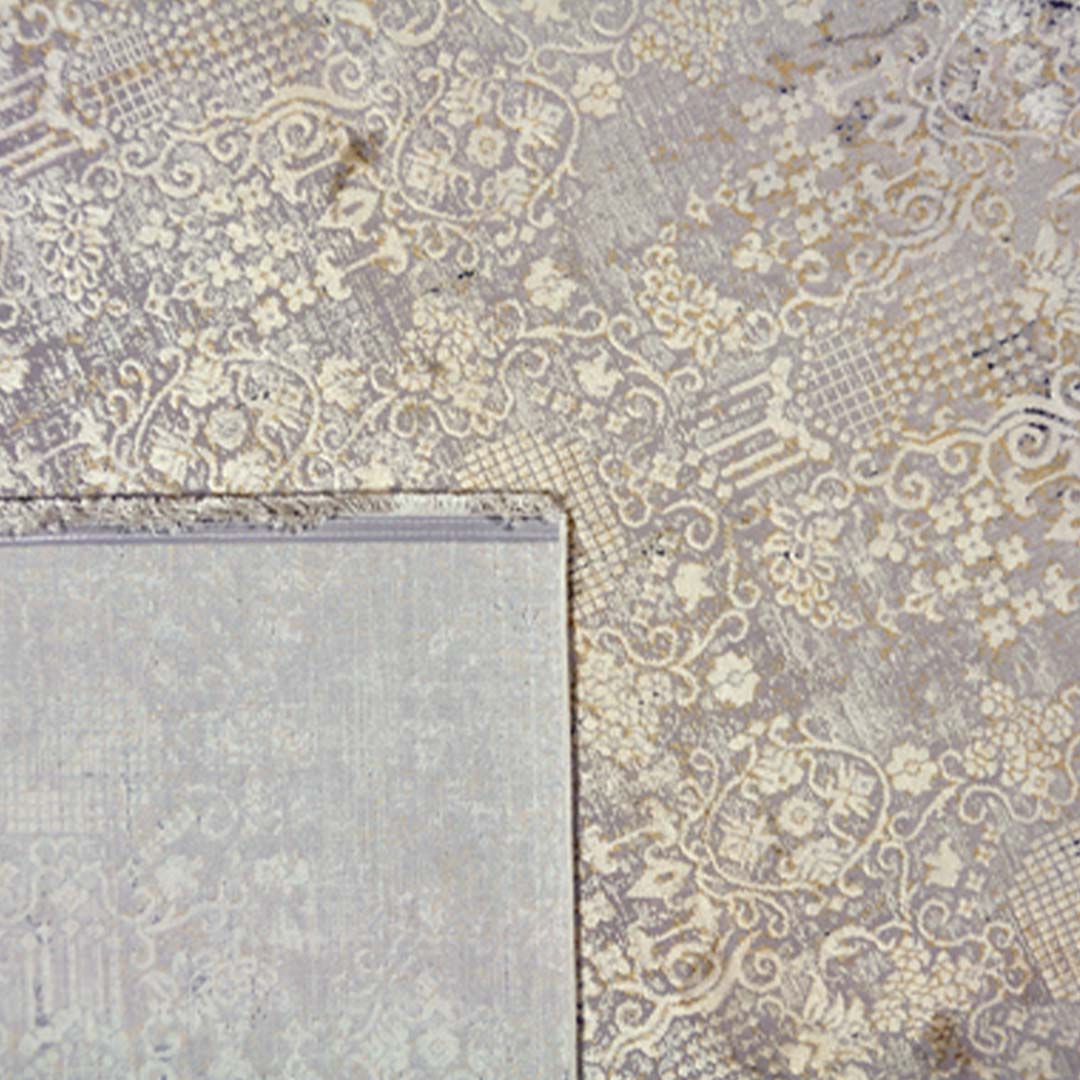 Achterkant hoek aanzicht van het vloerkleed DAREON in de kleur Beige, gemaakt van Polyester.