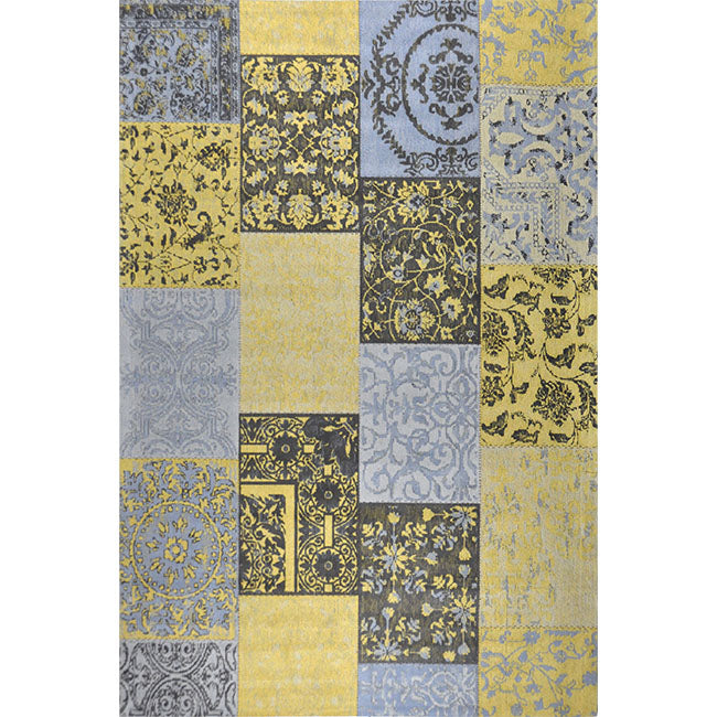 Bovenaanzicht van het vloerkleed DARIEN in de kleuren Geel / Grijs, gemaakt van Katoen.