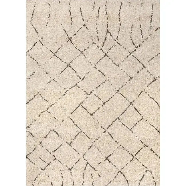 Bovenaanzicht van het vloerkleed DORVIK in de kleuren Creme / Beige, gemaakt van Polyester.