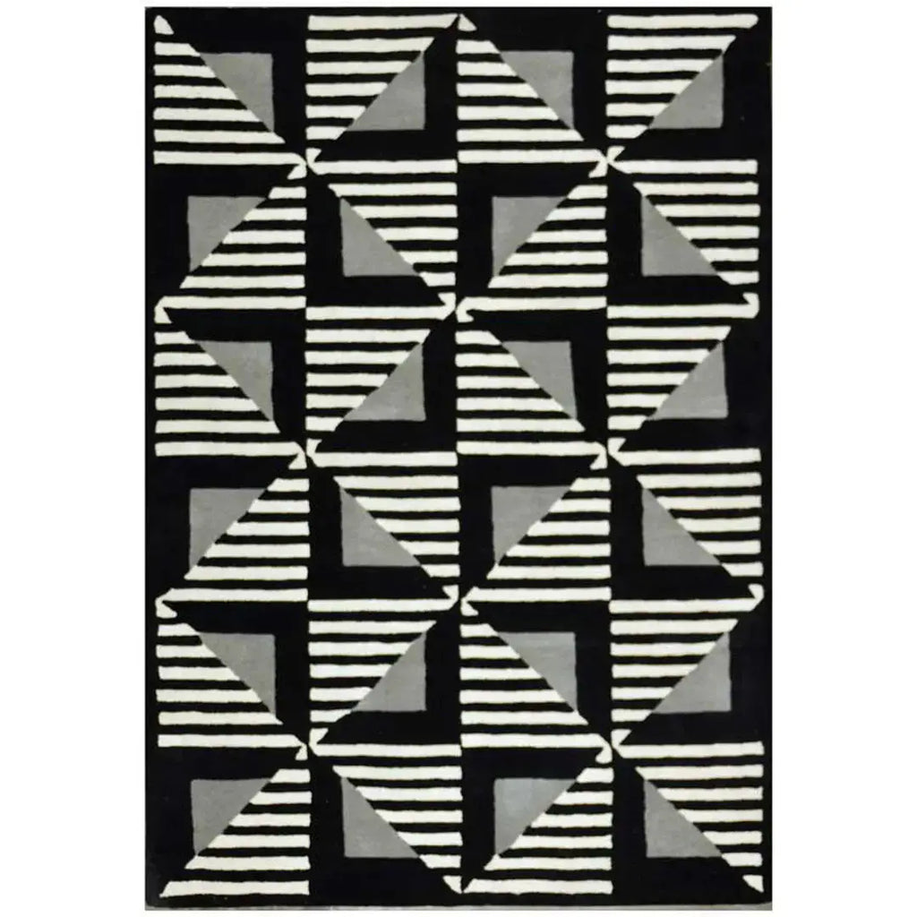 Bovenaanzicht van het vloerkleed GARON 2 in de kleuren Zwart / Wit, gemaakt van 100% Wol.