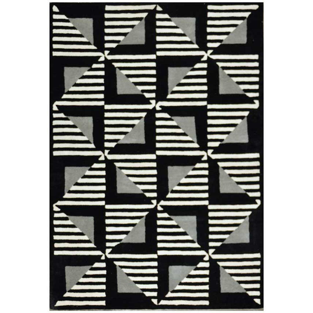 Bovenaanzicht van het vloerkleed GARON 2 in de kleuren Zwart / Wit, gemaakt van 100% Wol.