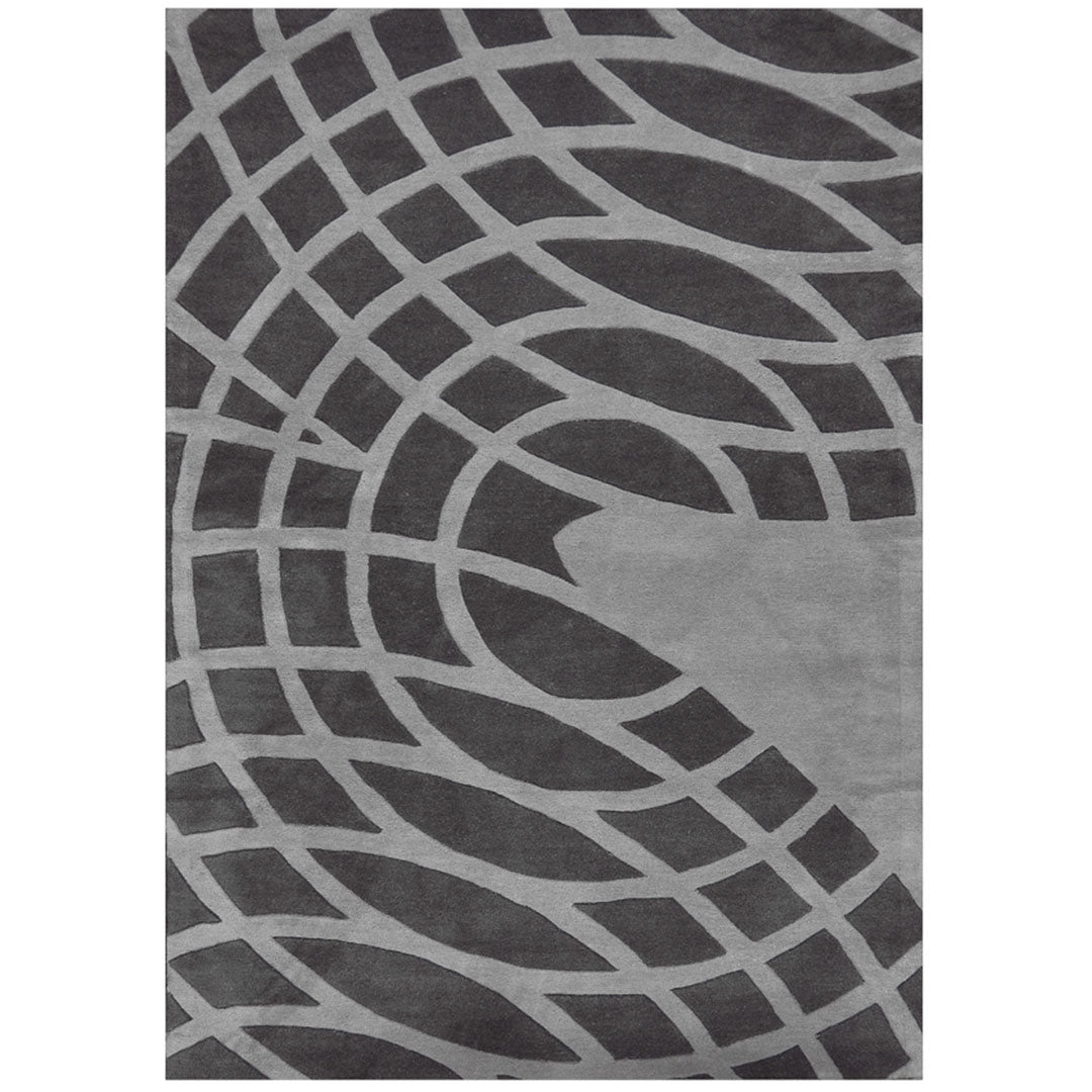 Bovenaanzicht van het vloerkleed GARON INCA in de kleur Grijs, gemaakt van 100% Wol.
