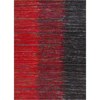 Bovenaanzicht van het vloerkleed MERRIN in de kleuren Rood / Zwart, gemaakt van Recycled Sari Zijde.