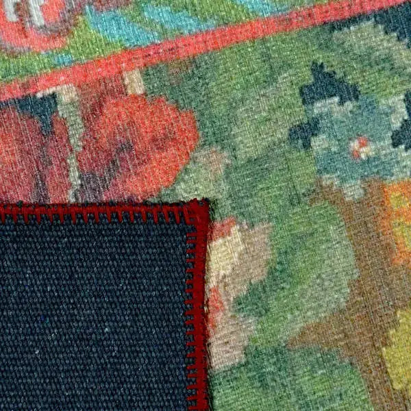 Achterkant hoek aanzicht van het vloerkleed NEXON flower in de kleur Multikleurig, gemaakt van Polyester.