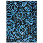 Bovenaanzicht van het vloerkleed SORELLE in de kleuren Zwart / Blauw, gemaakt van 100% Wol.