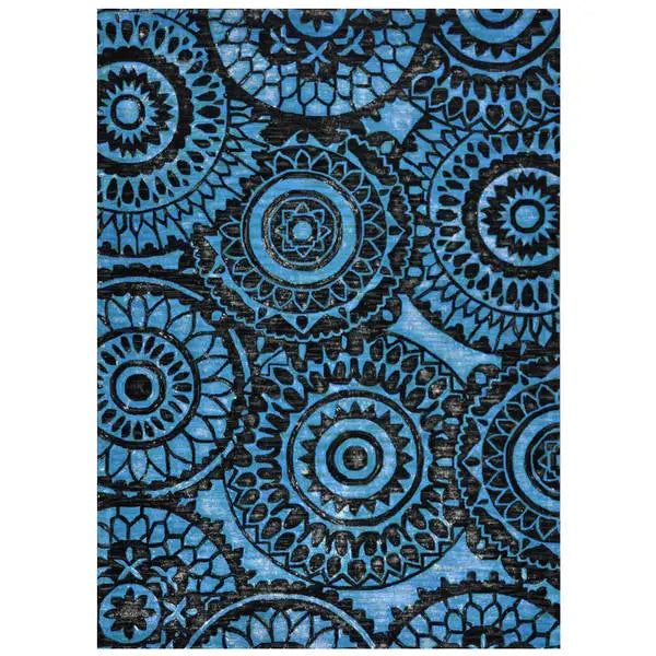 Bovenaanzicht van het vloerkleed SORELLE in de kleuren Zwart / Blauw, gemaakt van 100% Wol.