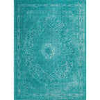 Bovenaanzicht van het vloerkleed TALMAR in de kleuren Aqua / Blauw, gemaakt van Katoen.