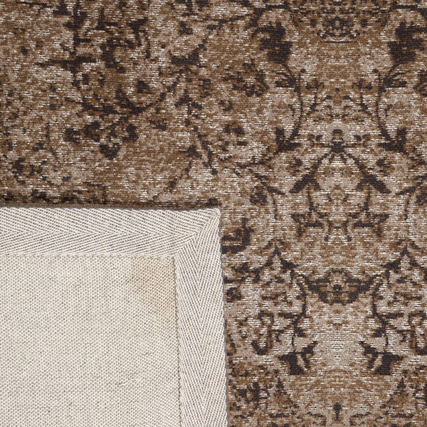 Achterkant hoek aanzicht van het vloerkleed TALMAR in de kleur Bruin, gemaakt van Katoen.