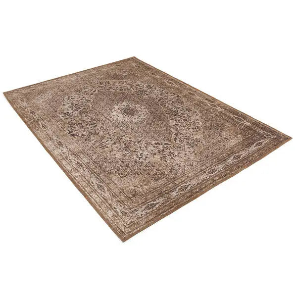 Diagonaal aanzicht van het vloerkleed TALMAR in de kleur Bruin, gemaakt van Katoen.