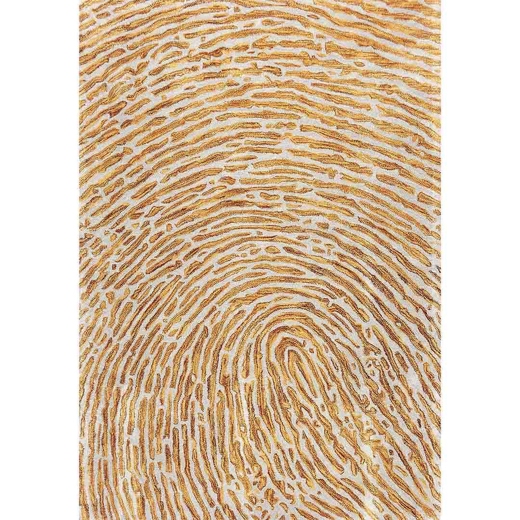 Bovenaanzicht van het vloerkleed TALRON UP in de kleuren Oker / Geel, gemaakt van Wol en Viscose mix.