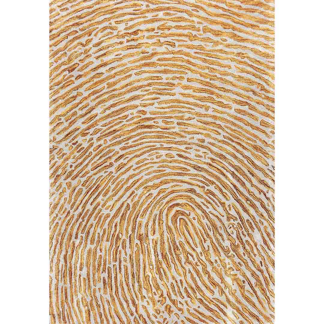 Bovenaanzicht van het vloerkleed TALRON UP in de kleuren Oker / Geel, gemaakt van Wol en Viscose mix.