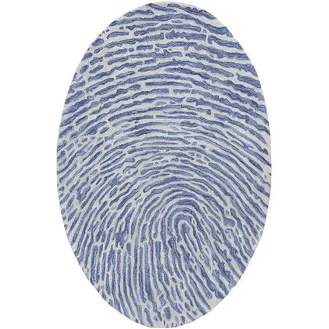 Bovenaanzicht van het vloerkleed TALRON UP ovaal in de kleur Blauw, gemaakt van Wol en Viscose mix.