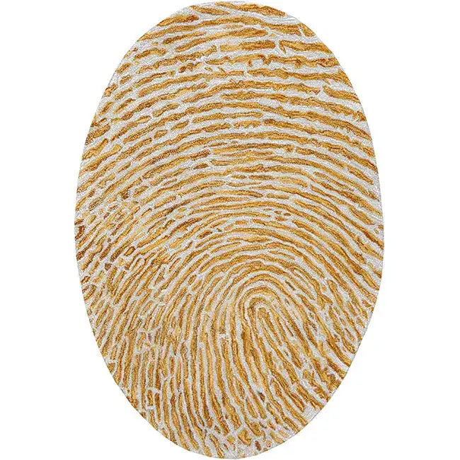 Bovenaanzicht van het vloerkleed TALRON UP ovaal in de kleuren Oker / Geel, gemaakt van Wol en Viscose mix.
