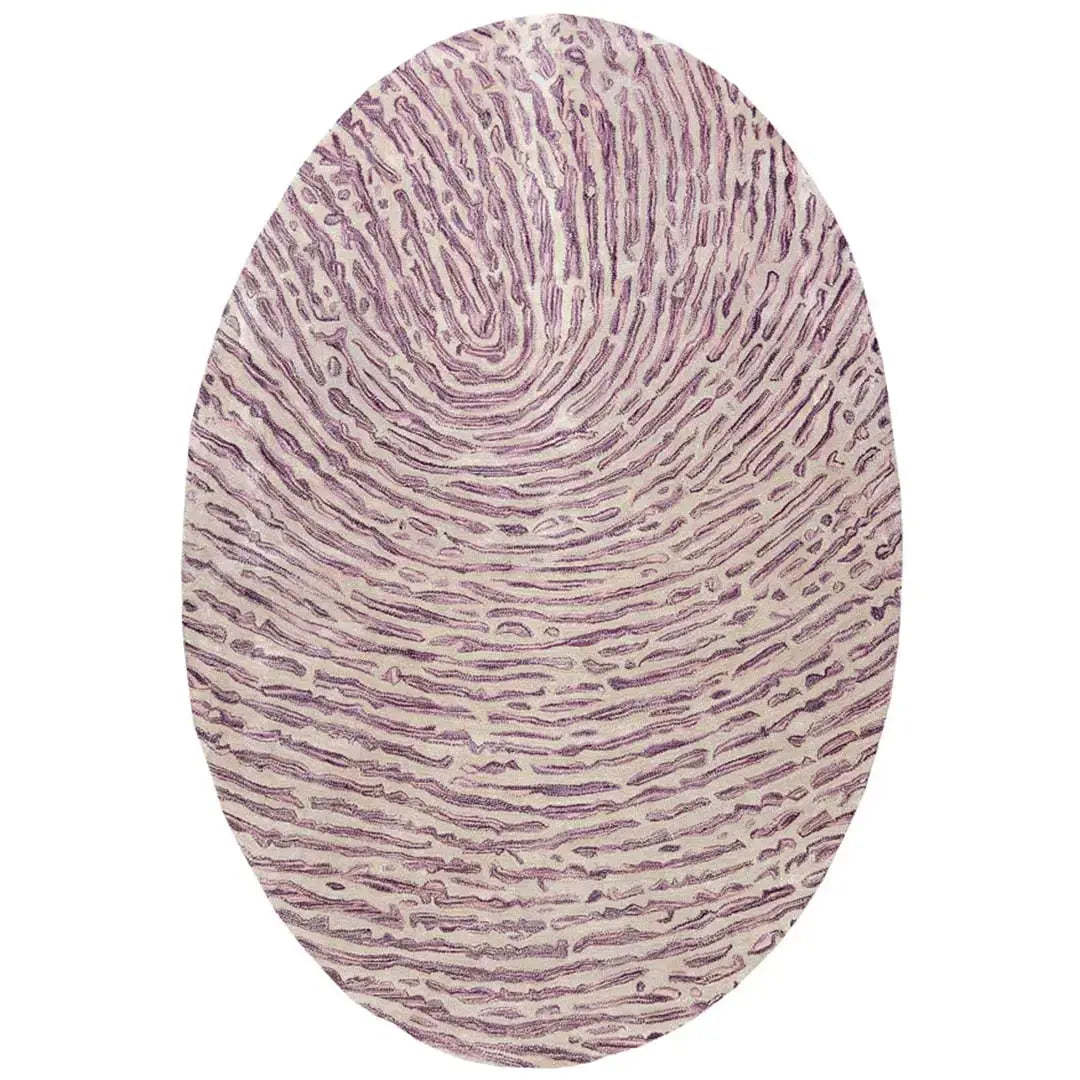 Bovenaanzicht van het vloerkleed TALRON UP ovaal in de kleur Paars, gemaakt van Wol en Viscose mix.