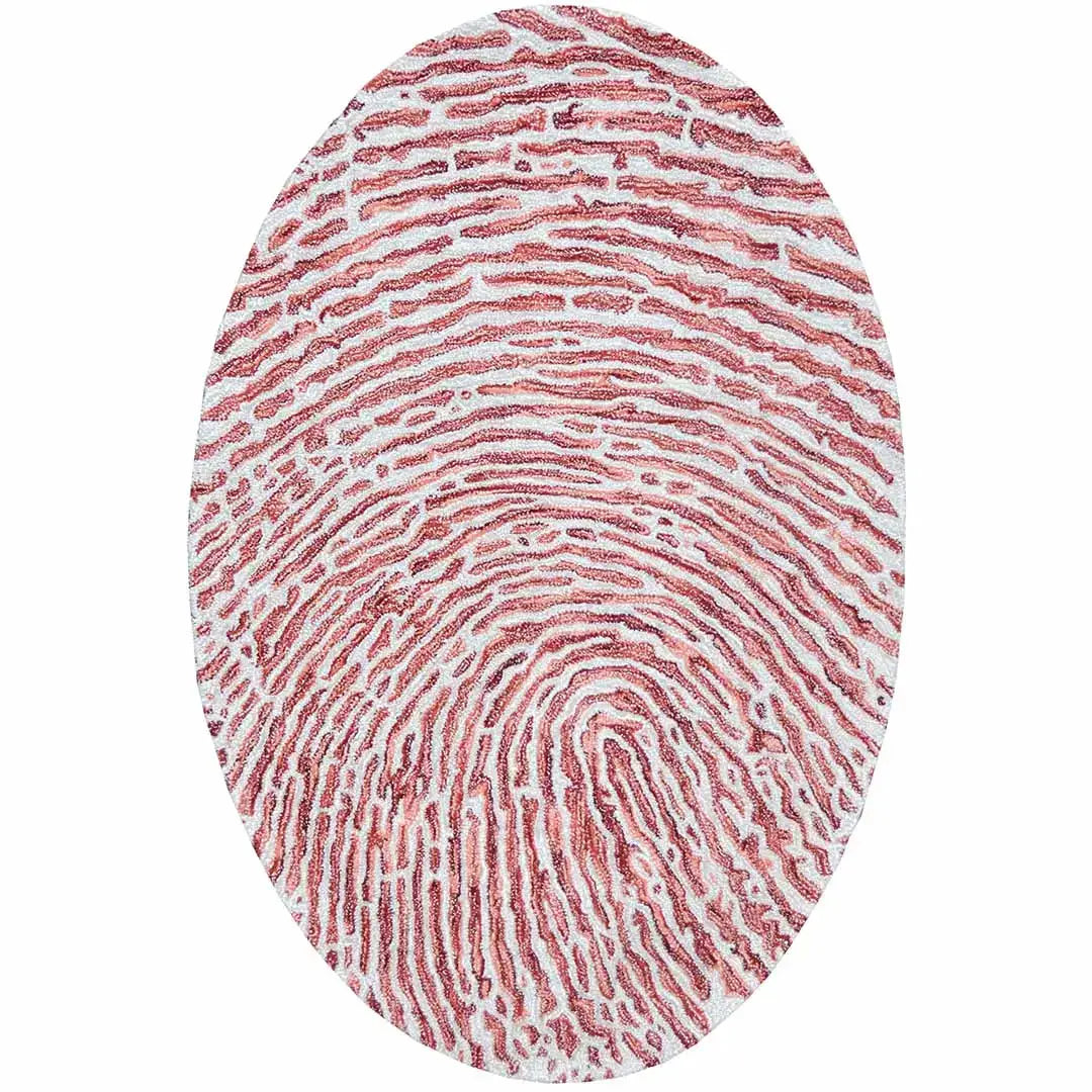 Bovenaanzicht van het vloerkleed TALRON UP ovaal in de kleuren Roest / Roze, gemaakt van Wol en Viscose mix.